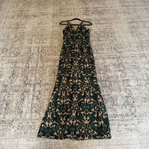 Dress the Population Karen Dress Green Lace Mesh Sequin Formal Prom Size Large - Picture 7 of 15